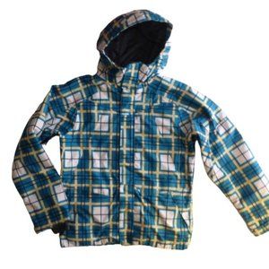 Womens M DC Exotex 5000 5K Turquoise Plaid Insulated Snowboard Ski Jacket w Hood